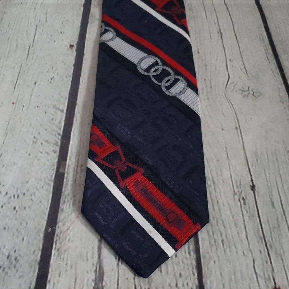 Vintage 70s 80s Navy Blue Red Striped Tie
